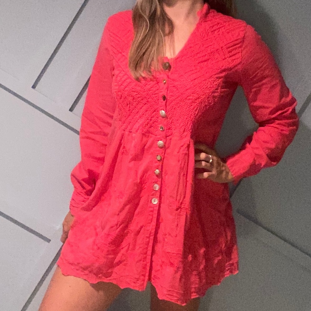 Soft Surroundings Alka Tunic Top coral embroidered